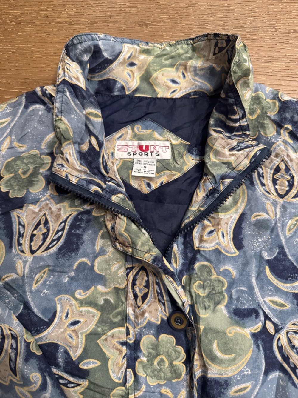 Vintage Stunt Sports Paisley Windbreaker Jacket Blue Green Retro 90s Lightweight - Picture 3 of 5